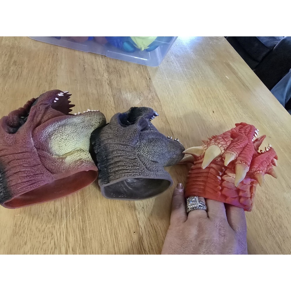 Schylling Dinosaur T Rex‎  (2) And Dragon Hand Puppet Rubber Stretchy Toy